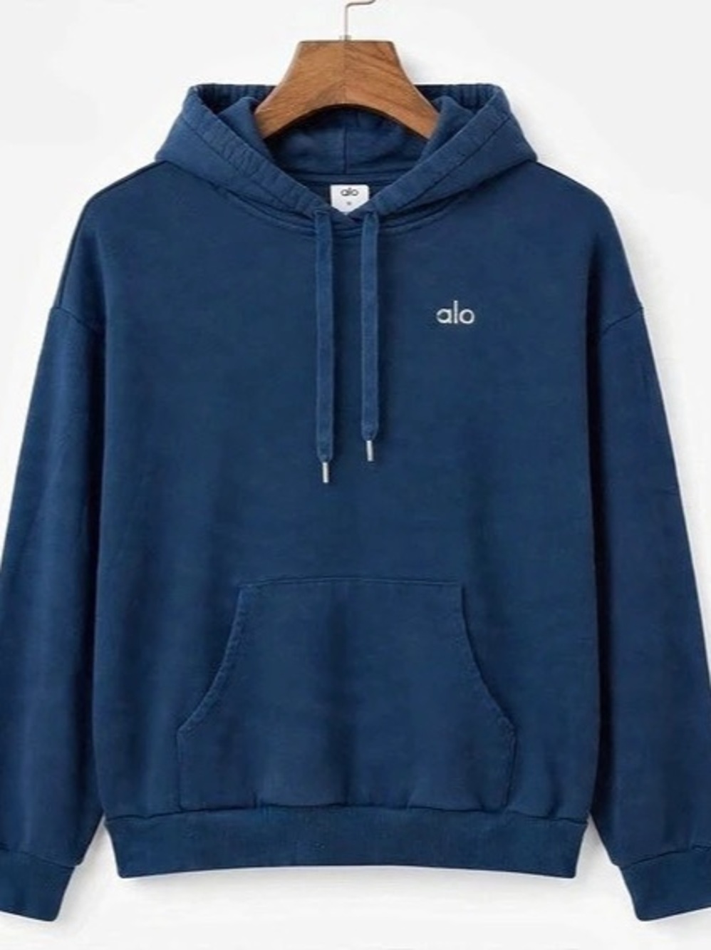 Alo Yoga Navy Blue Hoodie Size M Logo Pullover Kangaroo Pocket